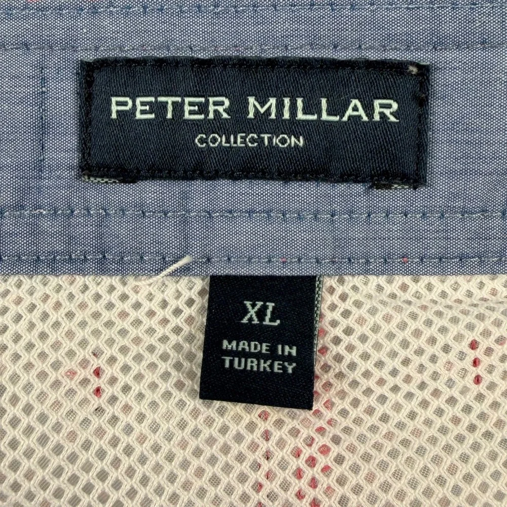 Peter Millar Swim Trunks Men XL Red Blue Geometric Dot Mesh Lined Shorts
